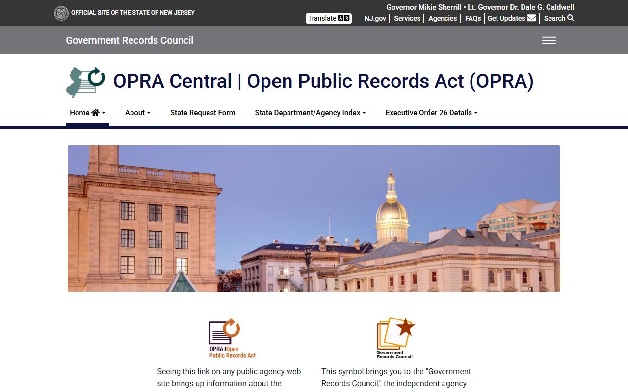 State OPRA Central page for Middlesex County court and government records requests