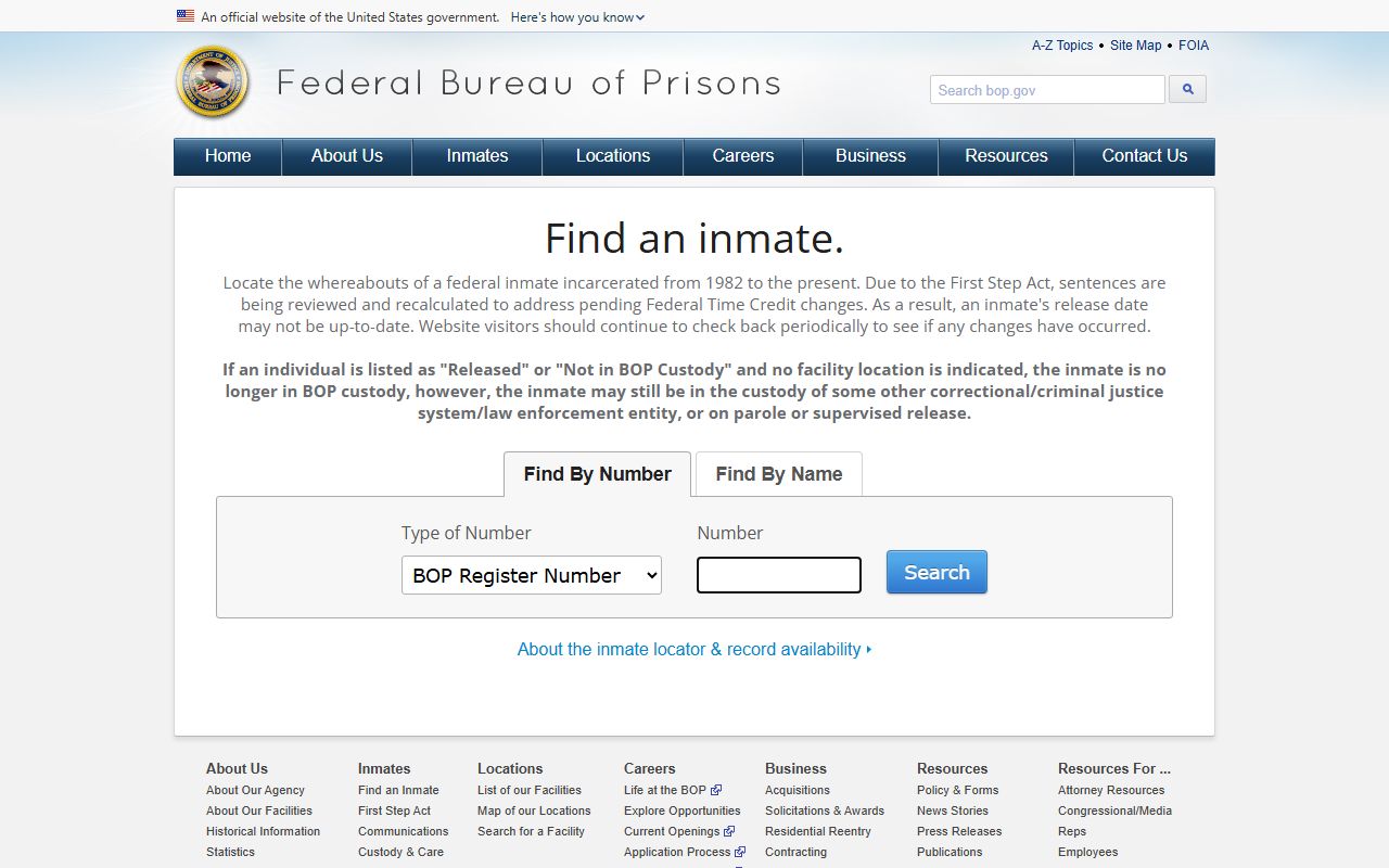 Federal Bureau of Prisons inmate locator used for Middlesex County arrest and criminal records
