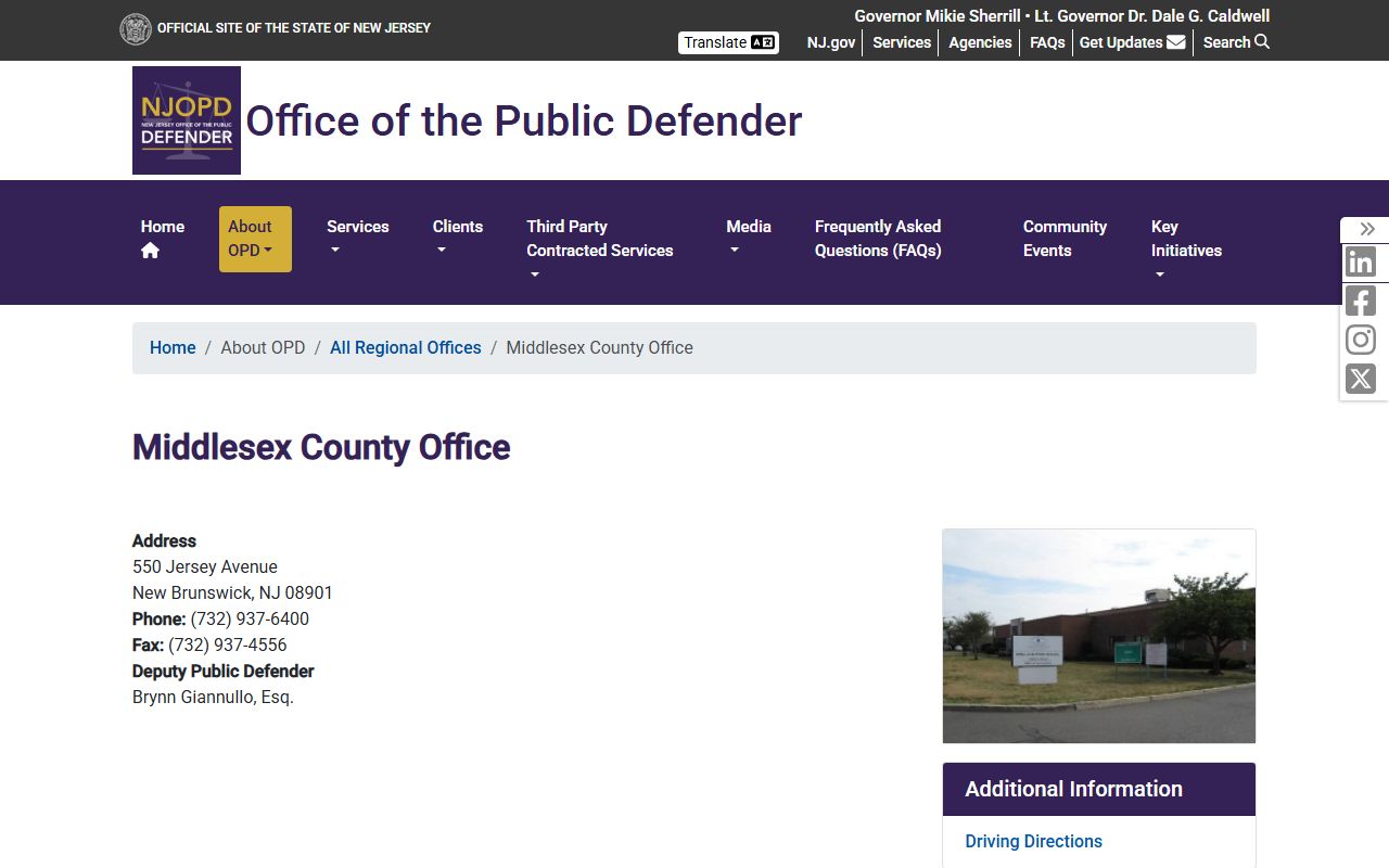 New Jersey Office of the Public Defender Middlesex regional office for arrest and criminal records help