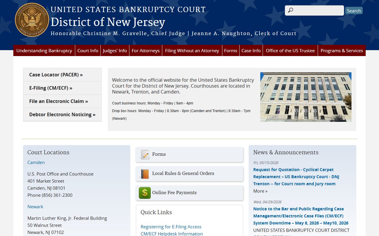 U.S. Bankruptcy Court for the District of New Jersey for Middlesex County bankruptcy records