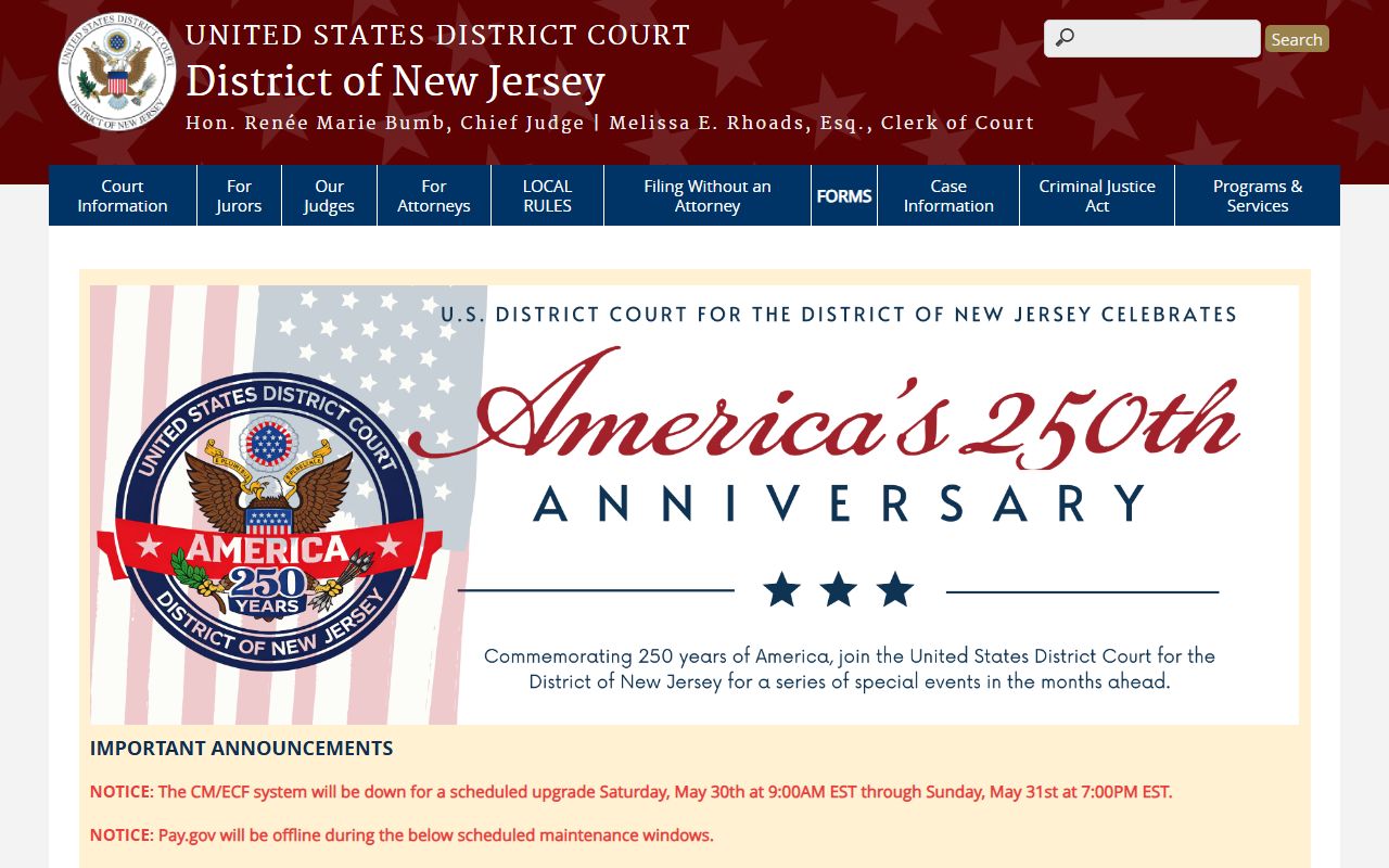 U.S. District Court for the District of New Jersey serving Middlesex County court records