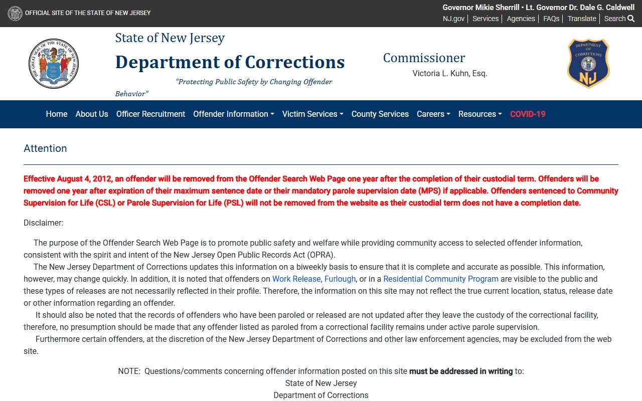 New Jersey Department of Corrections offender search engine used alongside Middlesex County inmate records