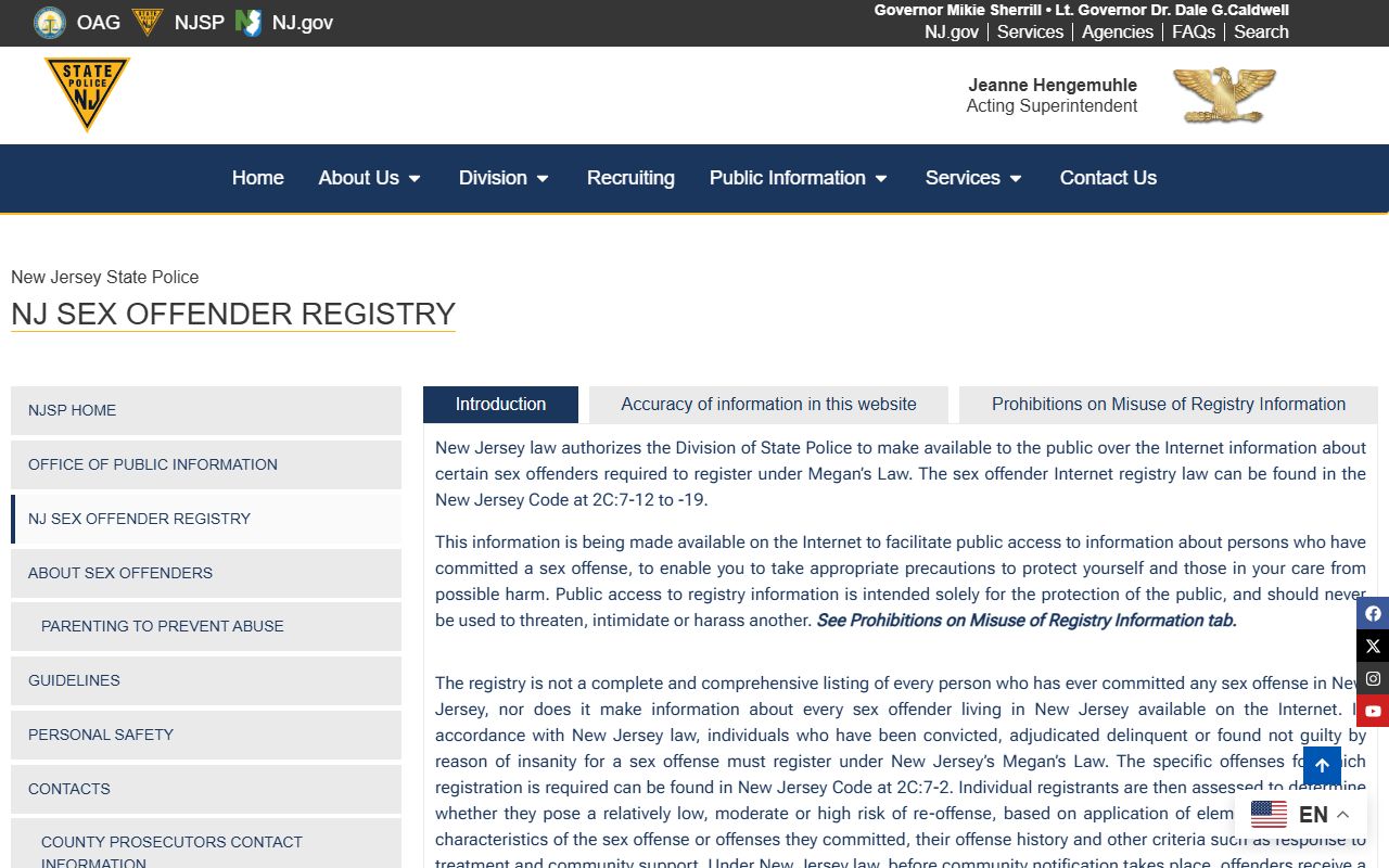 New Jersey Sex Offender Internet Registry search portal for Middlesex County records